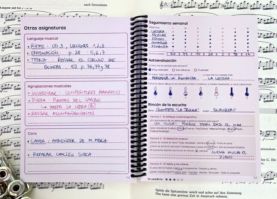 Páginas de otras asignaturas y seguimiento semanal con autoevaluación y rincón de la escucha